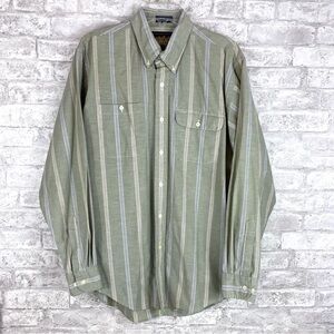 RALPH LAUREN CHAPS Olive and White Striped Button Down Shirt  16 1/2   34-35